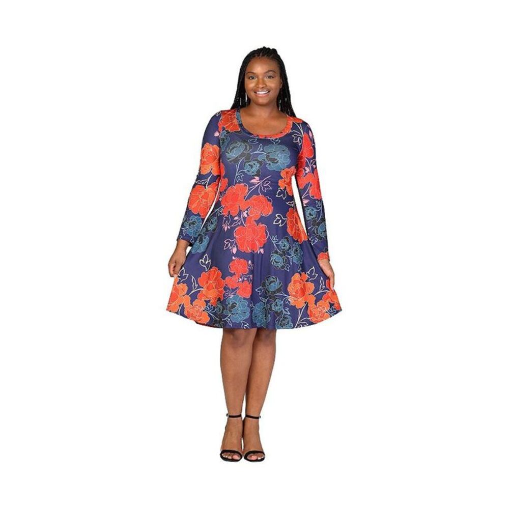 24seven Womens Plus Size Floral A-line Dress, NWT